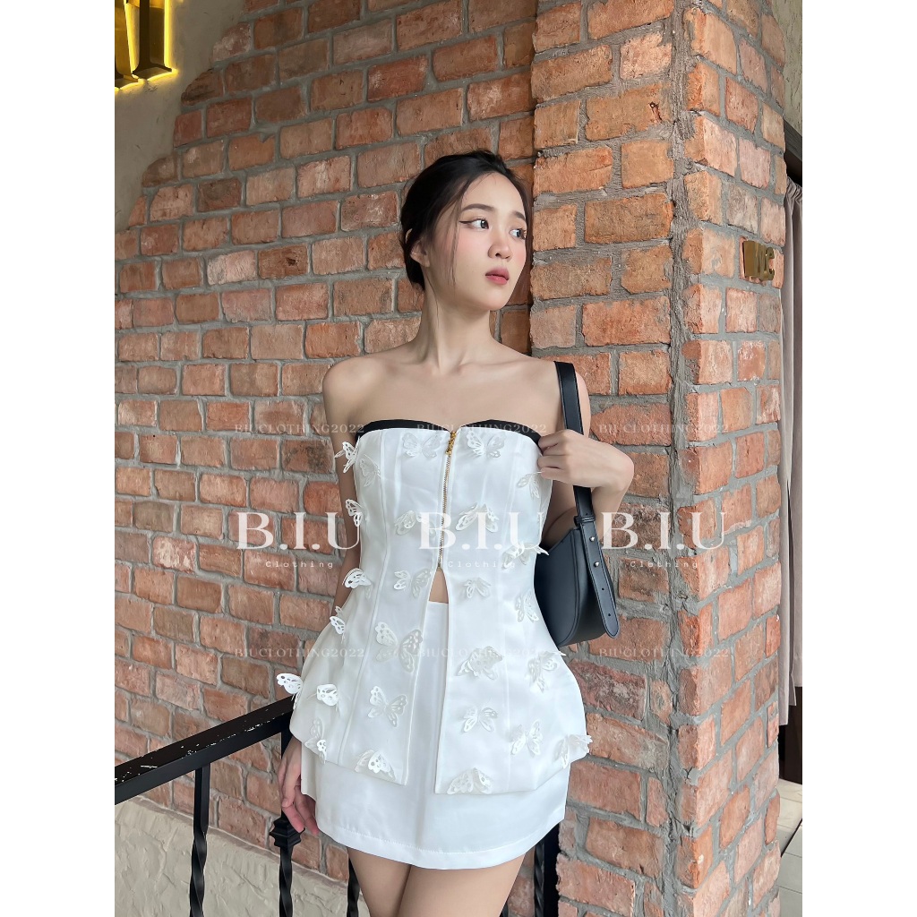 Set áo cúp xẻ đính chân váy chữ A tafta Nami Set Biu Clothing BB0146