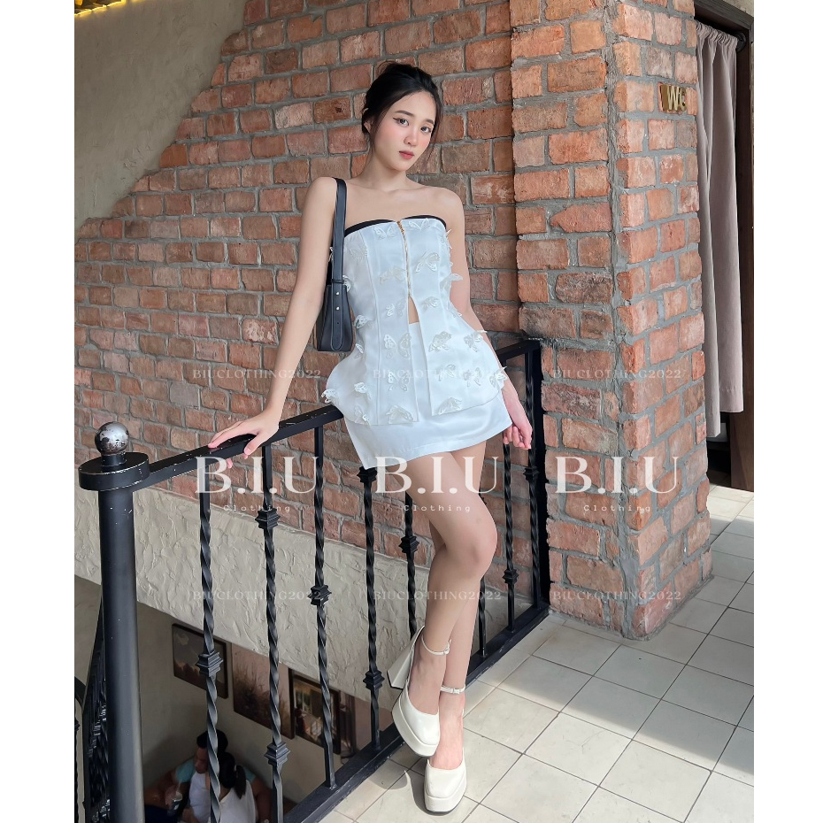 Set áo cúp xẻ đính chân váy chữ A tafta Nami Set Biu Clothing BB0146