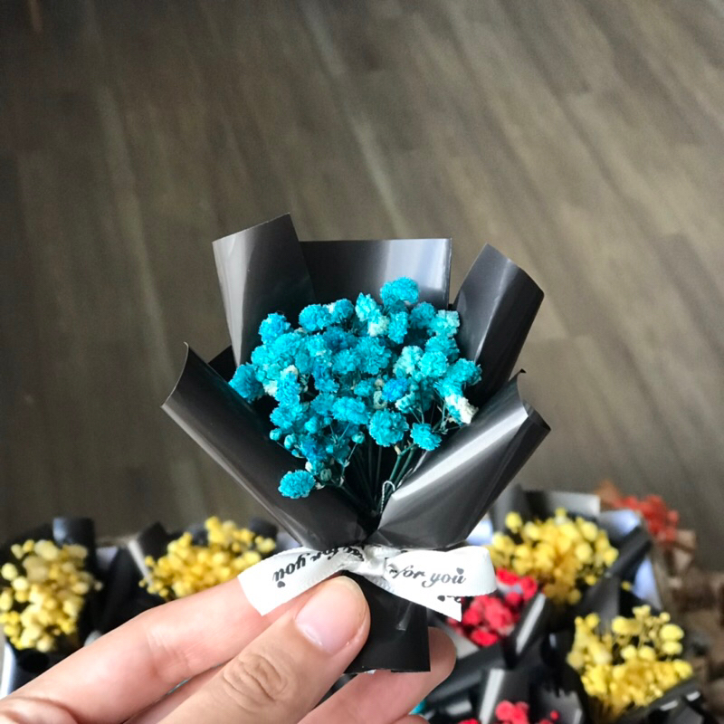 Bó hoa khô mini hoa baby size 10 trang trí bánh kem bỏ hộp quà tặng by Mihalen