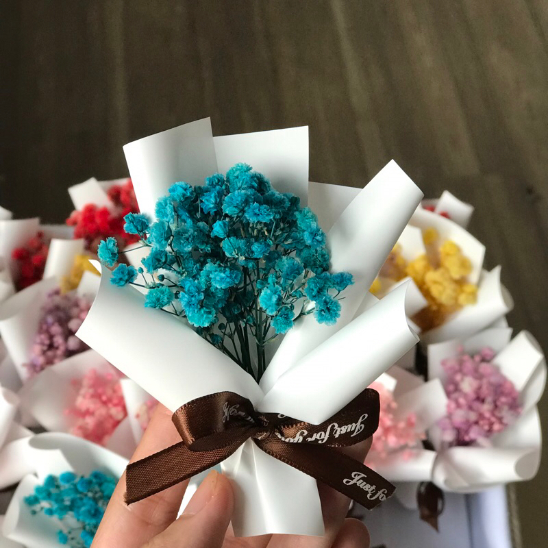 Bó hoa khô mini hoa baby size 10 trang trí bánh kem bỏ hộp quà tặng by Mihalen