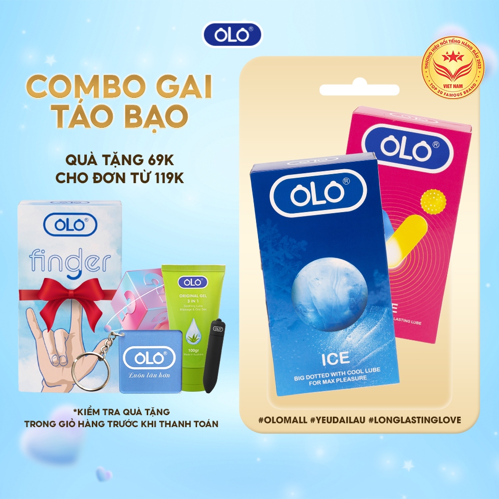 Combo 2 hộp bao cao su OLO Vibe & Ice - Cùng bạn yêu dài lâu, bao hạt nổi, kéo dài thời gian, hương bạc hà & dâu