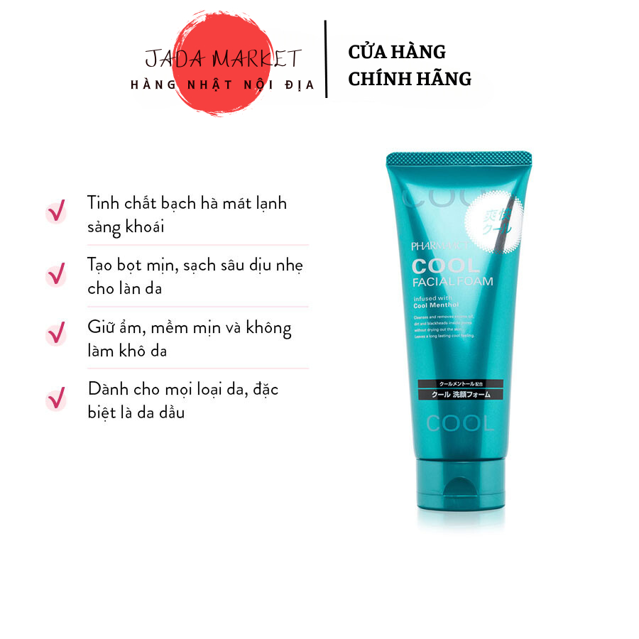 Sữa Rửa Mặt Nam Da Dầu Nhật Bản Pharmaact Cool 130g - Sữa Rửa Mặt Trắng Da Giảm Mụn Sạch Sâu Hàng Nội Địa Jada Market