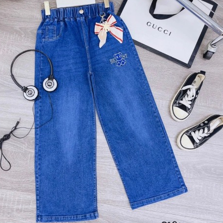 Quần Jeans Xuông lụa Nơ bé Gái cao cấp