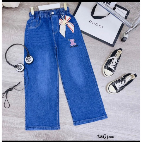 Quần Jeans Xuông lụa Nơ bé Gái cao cấp