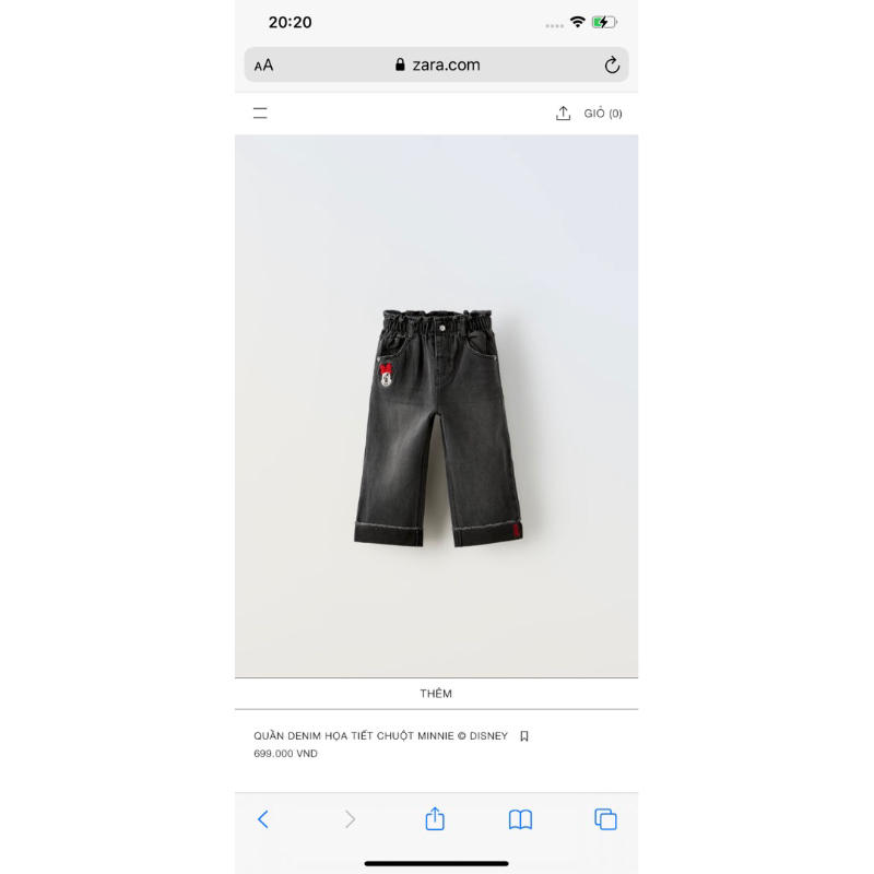 Quần Jean Suông Bé Gái Minnie Lật Gấu Đen Bạc ZR