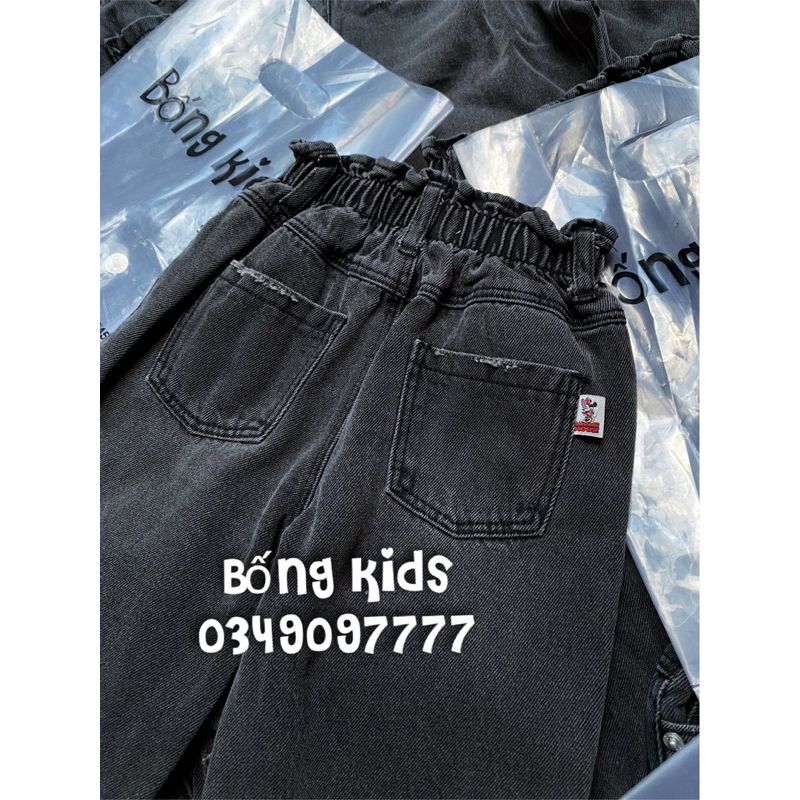 Quần Jean Suông Bé Gái Minnie Lật Gấu Đen Bạc ZR