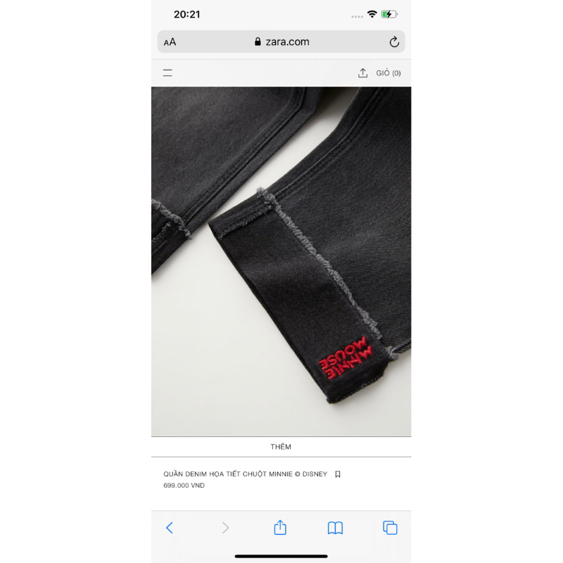 Quần Jean Suông Bé Gái Minnie Lật Gấu Đen Bạc ZR