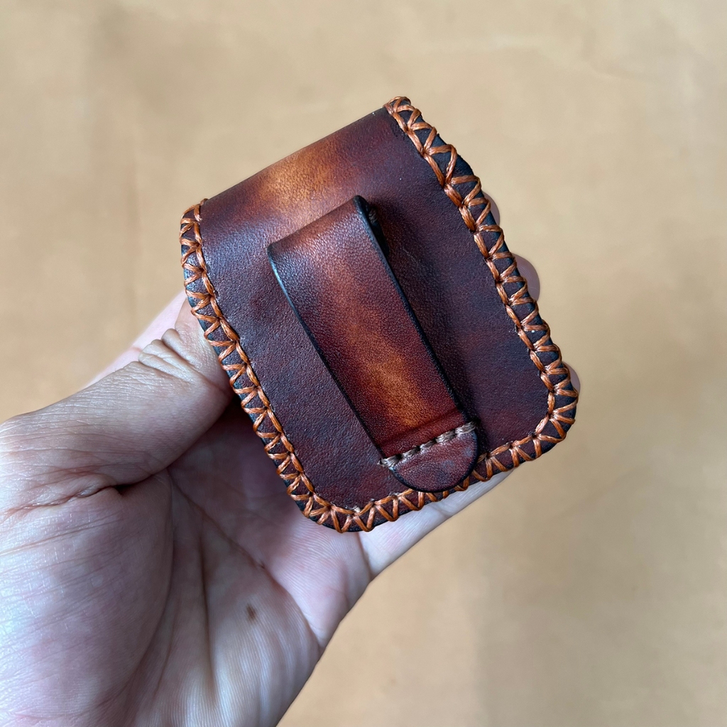 Bao Da Zippo Chất Liệu Da Bò Vegtan Cao Cấp HZ01 Có Đai Da Đeo Thắt Lưng Sản Sản Xuất Thủ Công 4 Màu BH 5 Năm