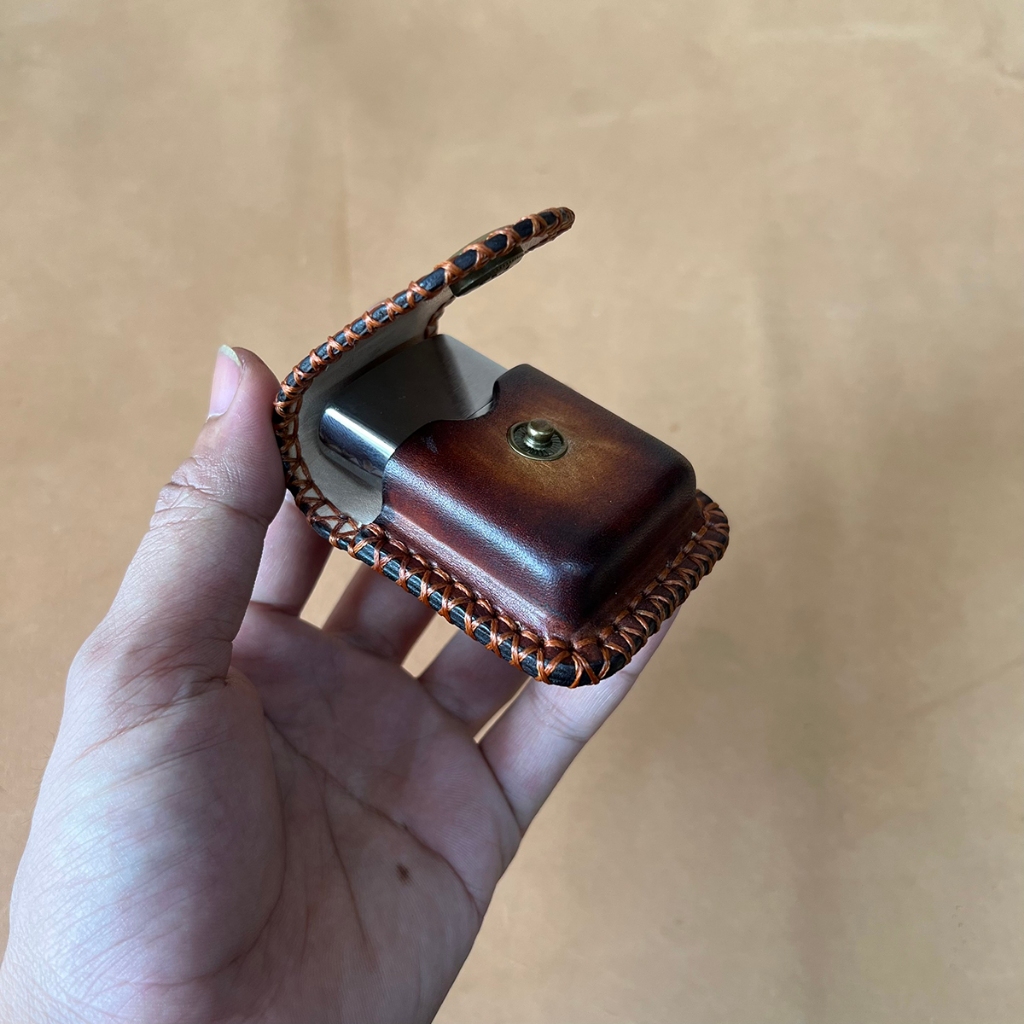 Bao Da Zippo Chất Liệu Da Bò Vegtan Cao Cấp HZ01 Có Đai Da Đeo Thắt Lưng Sản Sản Xuất Thủ Công 4 Màu BH 5 Năm