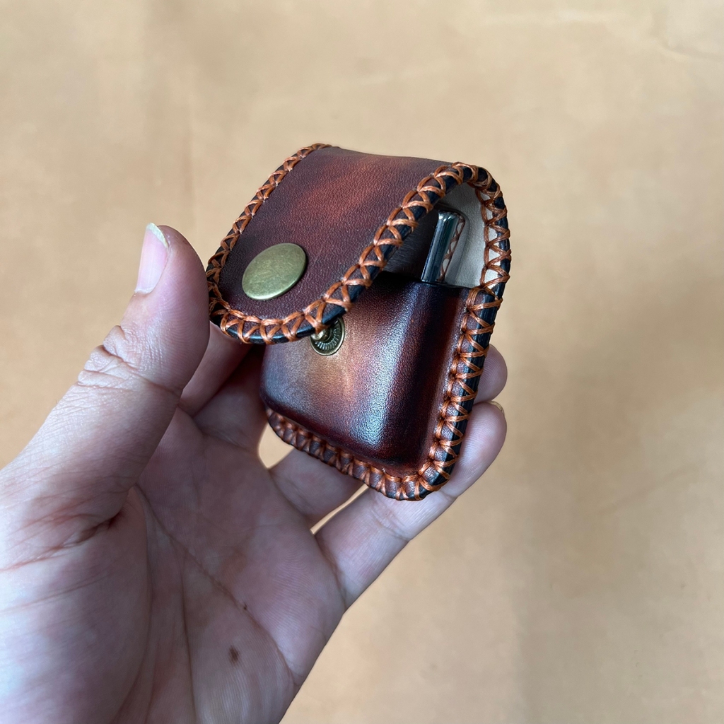 Bao Da Zippo Chất Liệu Da Bò Vegtan Cao Cấp HZ01 Có Đai Da Đeo Thắt Lưng Sản Sản Xuất Thủ Công 4 Màu BH 5 Năm