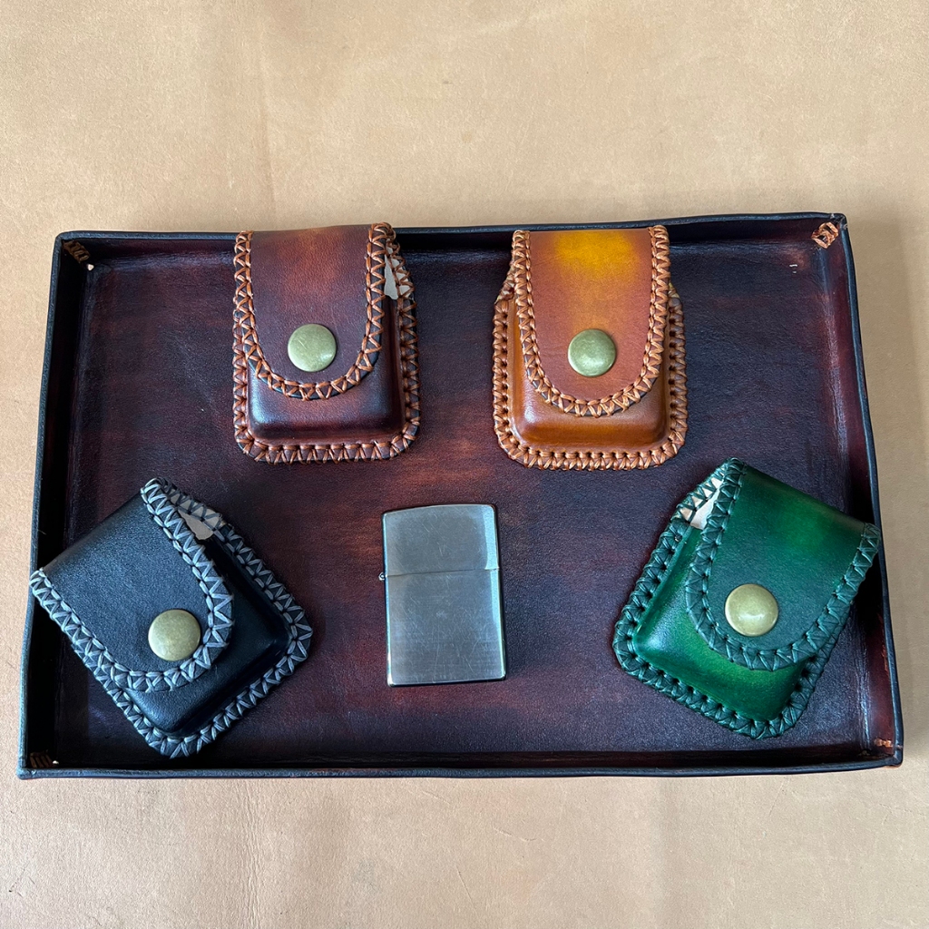 Bao Da Zippo Chất Liệu Da Bò Vegtan Cao Cấp HZ01 Có Đai Da Đeo Thắt Lưng Sản Sản Xuất Thủ Công 4 Màu BH 5 Năm