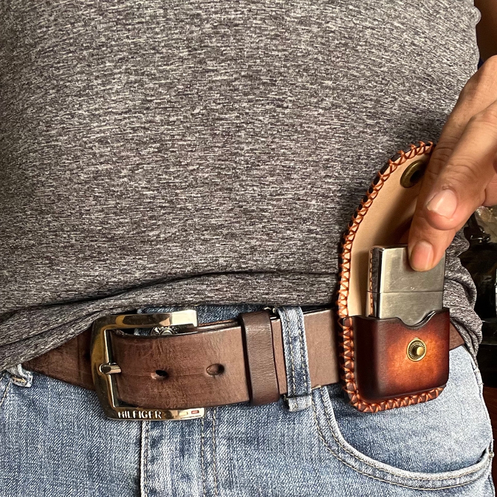 Bao Da Zippo Chất Liệu Da Bò Vegtan Cao Cấp HZ01 Có Đai Da Đeo Thắt Lưng Sản Sản Xuất Thủ Công 4 Màu BH 5 Năm