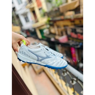 Giày bóng đá chuyên sân cỏ nhân tạo mizuno neo 3 pro màu trắng xám da mềm đế êm form rộng tặng vớ túi rút băng keo