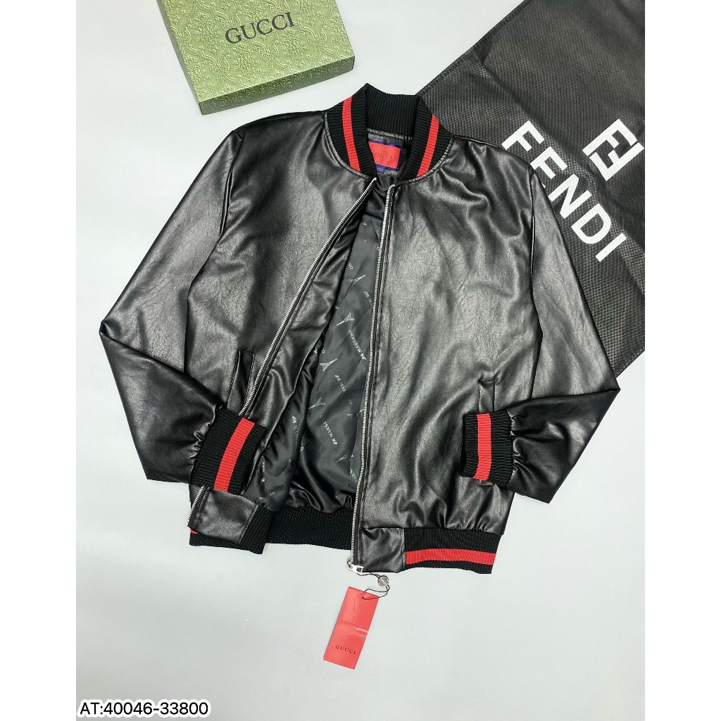 Áo khoác Bomber da GC nam 2 lớp cao cấp , chất da titan chống bong hàng QC loại 1