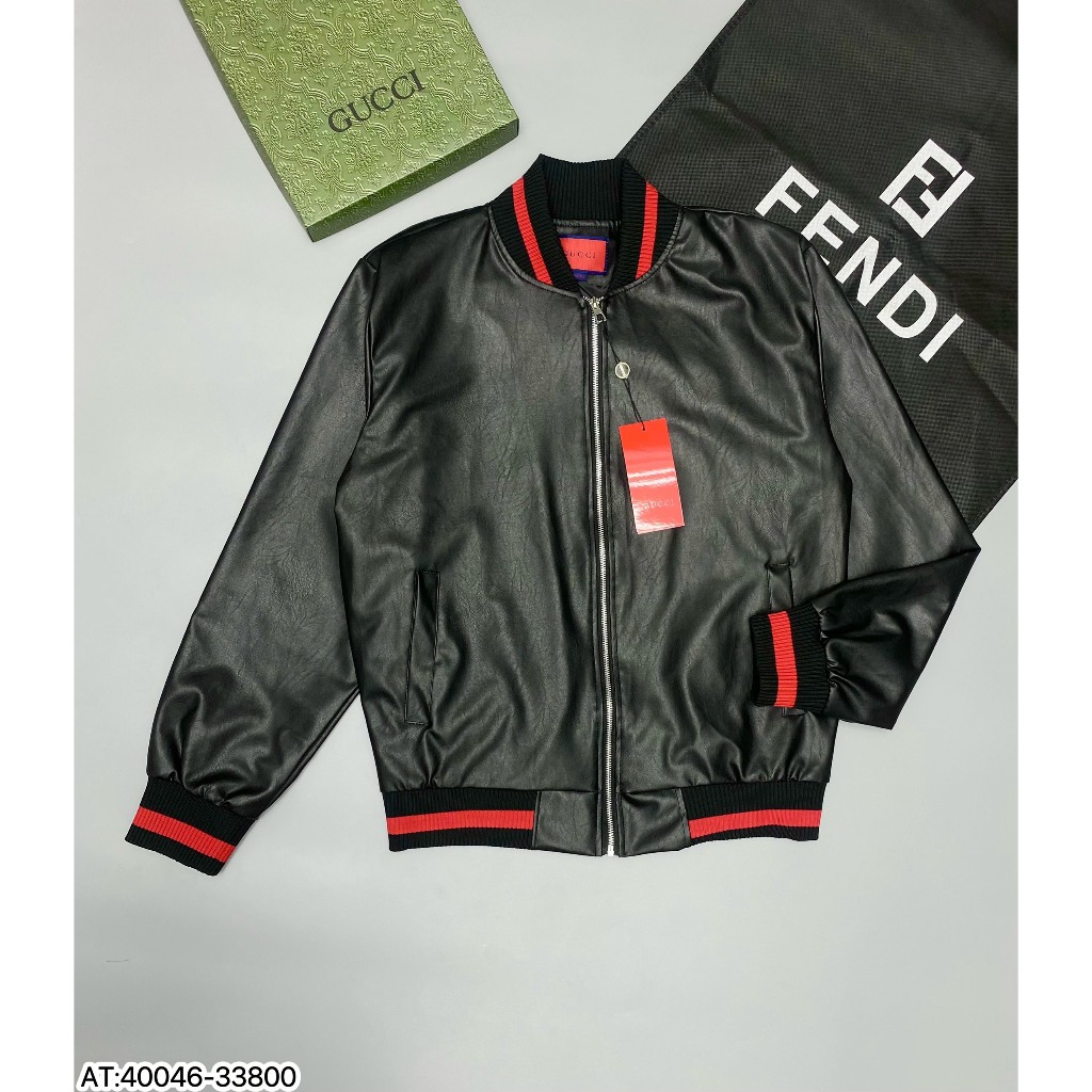 Áo khoác Bomber da GC nam 2 lớp cao cấp , chất da titan chống bong hàng QC loại 1