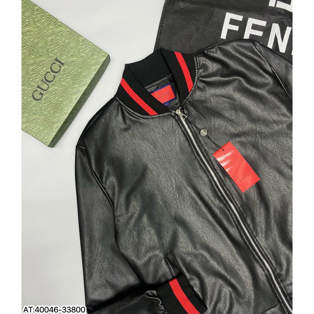 Áo khoác Bomber da GC nam 2 lớp cao cấp , chất da titan chống bong hàng QC loại 1