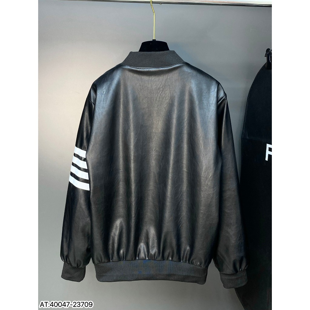 Áo khoác Bomber da thome browne 2 lớp ,chất da cao cấp phối tay thêu sọc cá tính