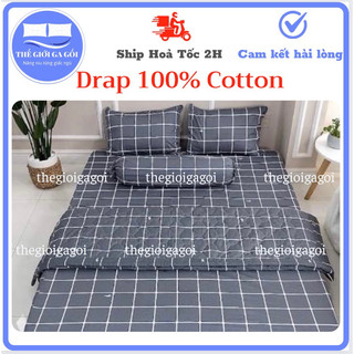 Bộ Drap cotton 100% , ga trải giường cao cấp, mẫu kẻ sọc caro