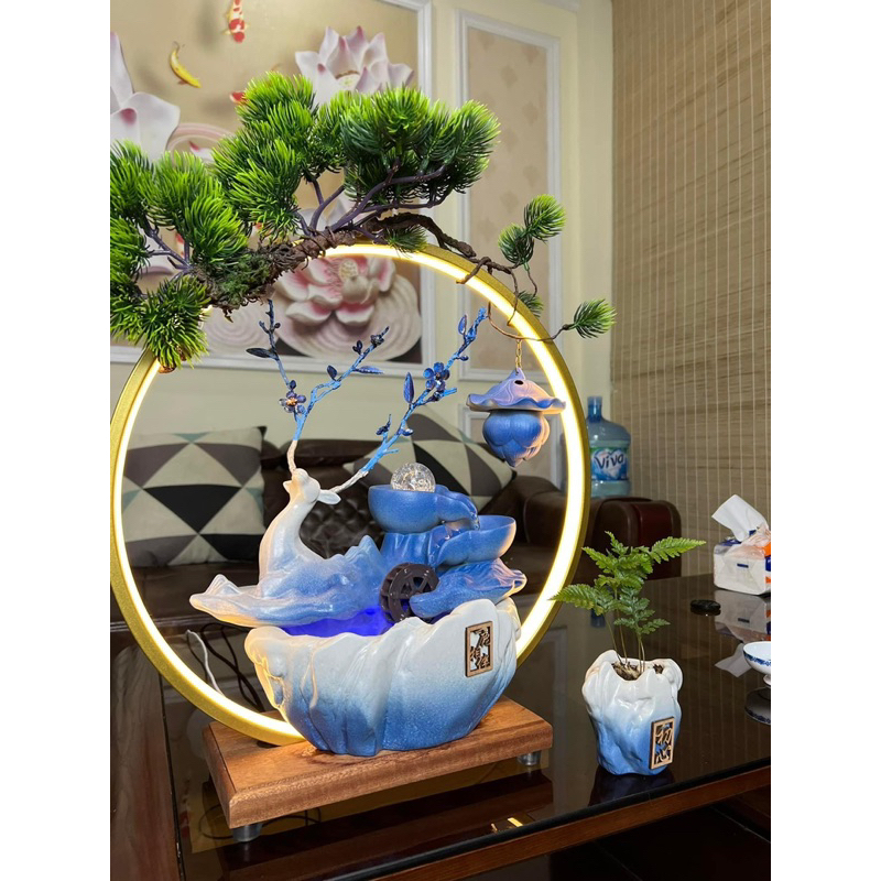 Thác Nước Phong Thuỷ HƯƠU XANH Thưởng Trầm Phun Nước  Kèm Đèn Led Cao Cấp .