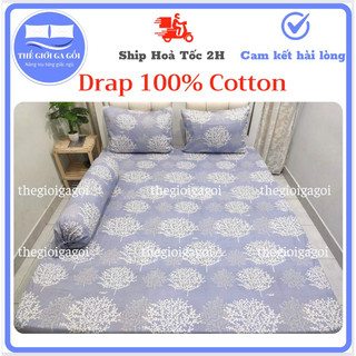 Drap cotton 100% , ga trải giường cao cấp Mẫu bông tuyết