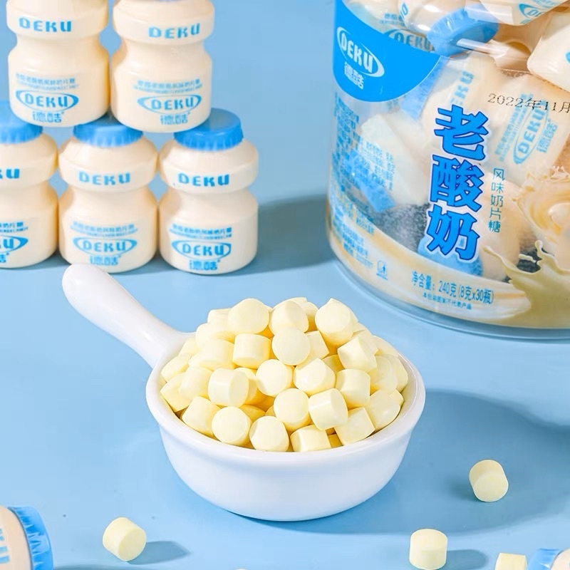 Kẹo Sữa Chua Viên Nén 2 Vị Sữa Chua - Dâu, đồ ăn vặt nội địa, LỌ MINI