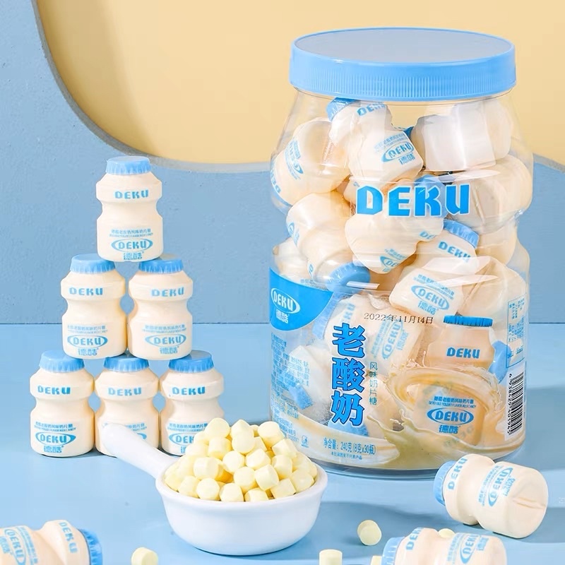 Kẹo Sữa Chua Viên Nén 2 Vị Sữa Chua - Dâu, đồ ăn vặt nội địa, LỌ MINI
