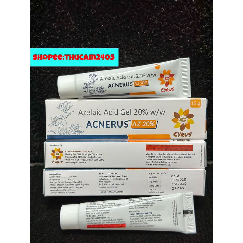 Gel ACNERUS AZ Azelaic acid 20% giúp mờ thâm mụn, thâm đỏ, giảm mụn .