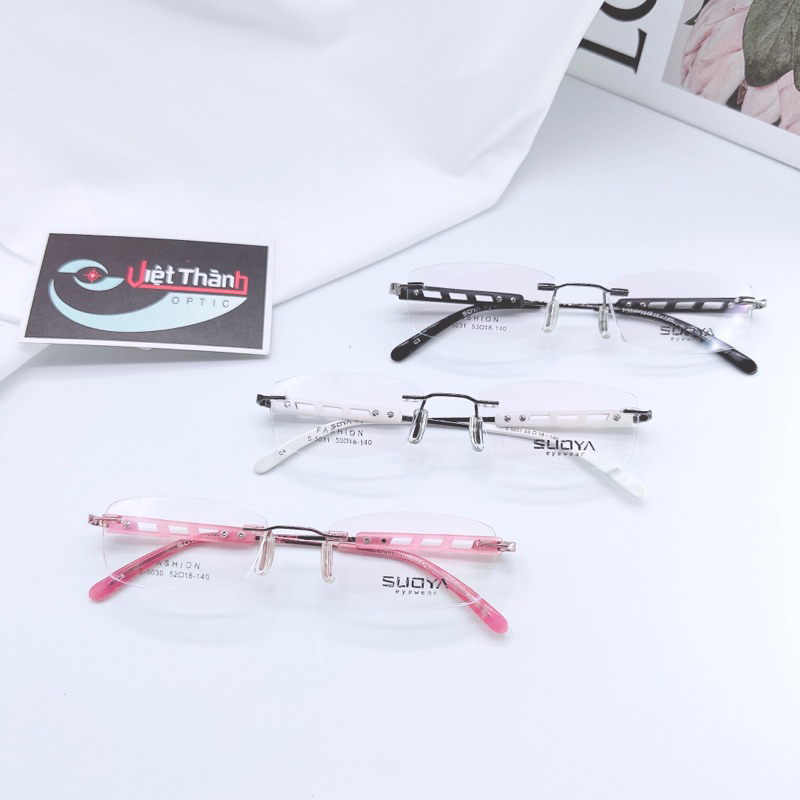 HCM gọng kính khoan cao cấp kính không viền công sở nhận làm cận viễn loạn theo yêu cầu VT200