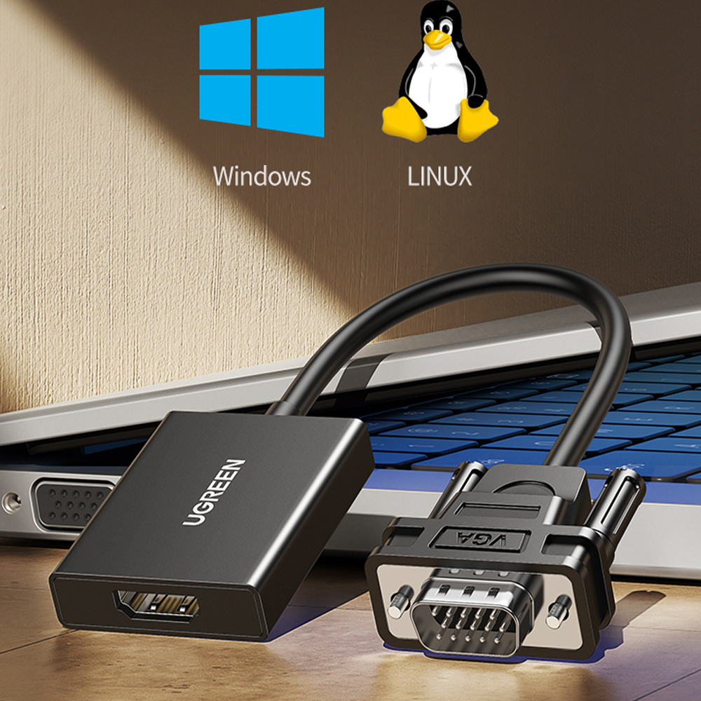 Cáp Chuyển VGA sang HDMI+Audio Ugreen 50945 CM513 Có Dây Nguồn, Hỗ Trợ Truyền Hình Ảnh 1080 60Hz, Bảo Hành 12 Tháng.