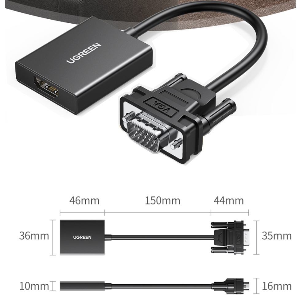 Cáp Chuyển VGA sang HDMI+Audio Ugreen 50945 CM513 Có Dây Nguồn, Hỗ Trợ Truyền Hình Ảnh 1080 60Hz, Bảo Hành 12 Tháng.
