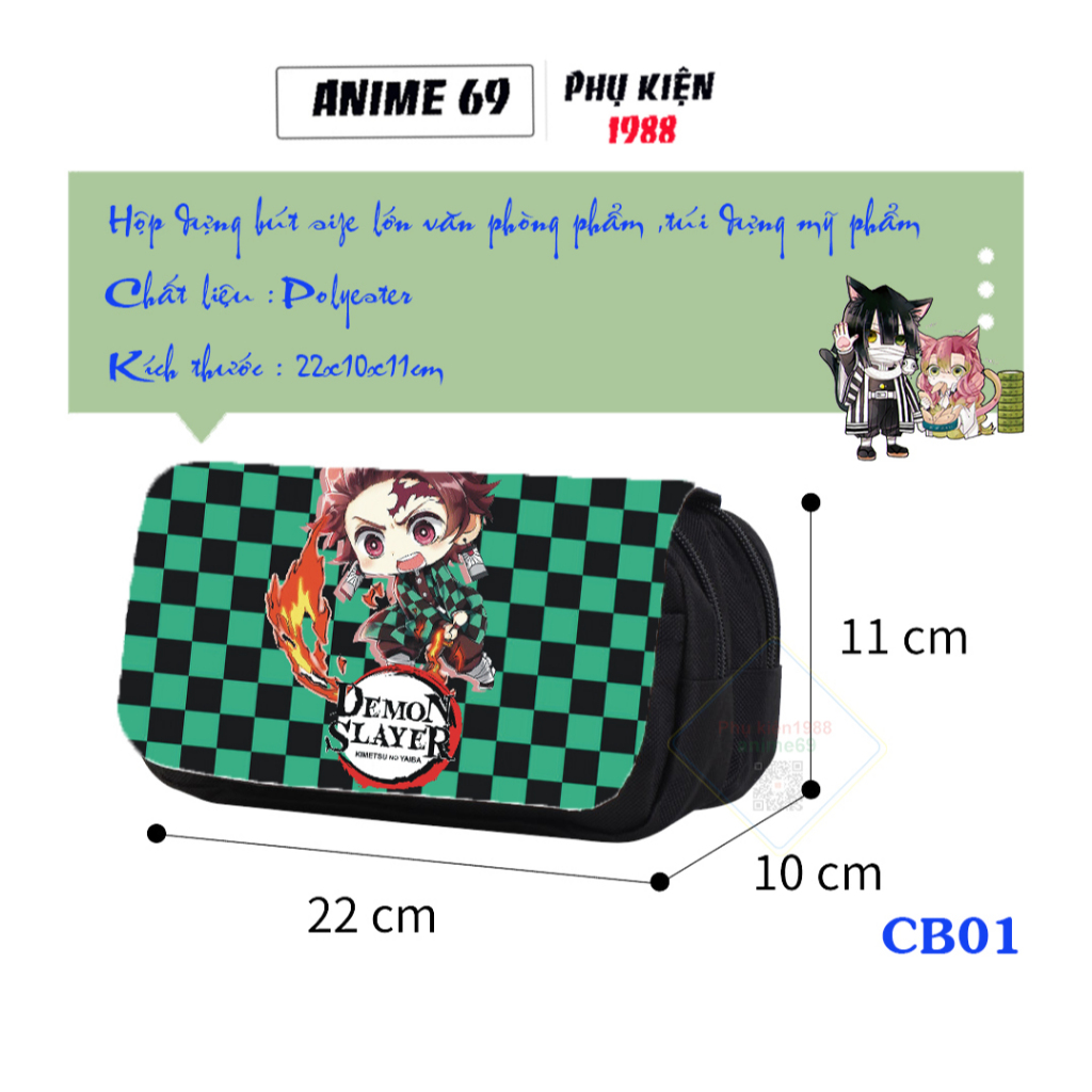 Hộp bút chi bi size lớn in hoạt tiết kimetsu yaiba cho học sinh, sinh viên , túi dụng mỹ phẩm