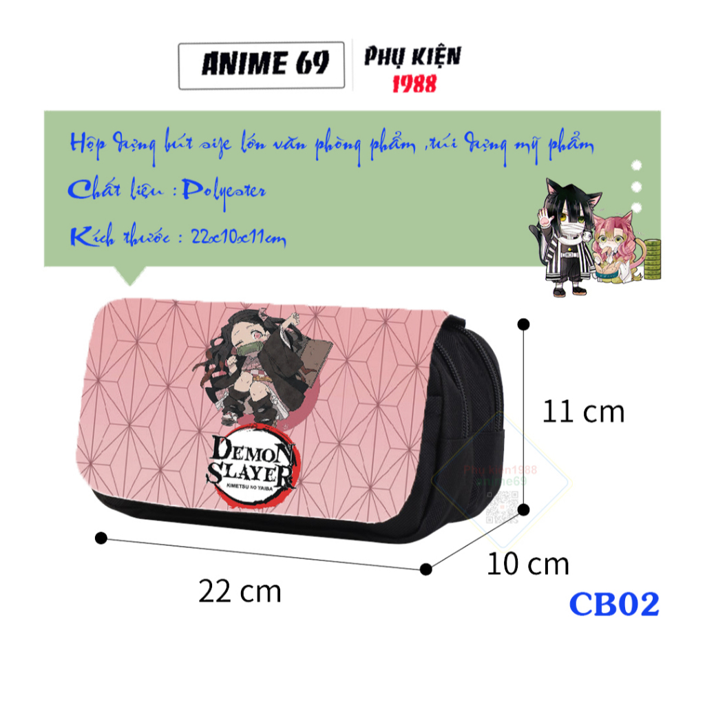 Hộp bút chi bi size lớn in hoạt tiết kimetsu yaiba cho học sinh, sinh viên , túi dụng mỹ phẩm