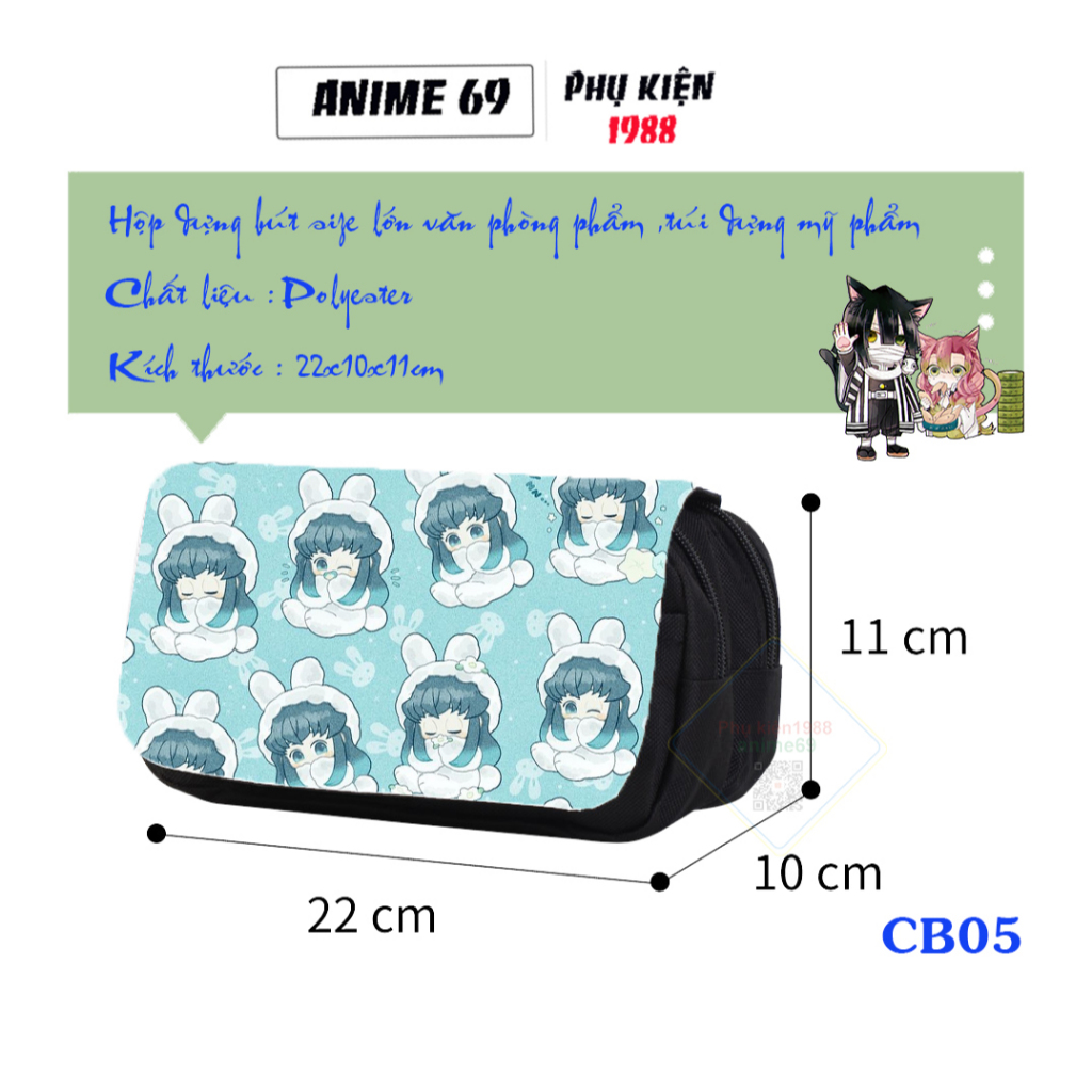 Hộp bút chi bi size lớn in hoạt tiết kimetsu yaiba cho học sinh, sinh viên , túi dụng mỹ phẩm