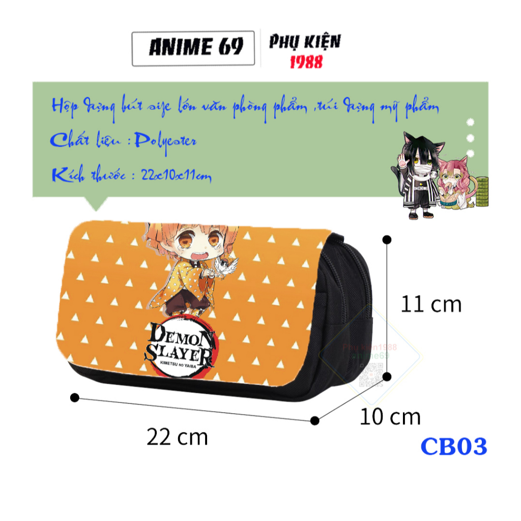 Hộp bút chi bi size lớn in hoạt tiết kimetsu yaiba cho học sinh, sinh viên , túi dụng mỹ phẩm