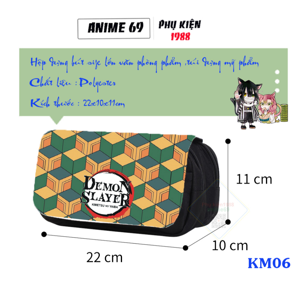 Hộp bút chi bi size lớn in hoạt tiết kimetsu yaiba cho học sinh, sinh viên , túi dụng mỹ phẩm