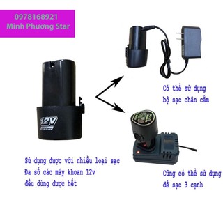 Pin Máy Khoan, Pin Li-Ion 12V 1500mAh - Khoan Pin, sạc pin 12v, pin cho máy makita, voto, aotua, fer...