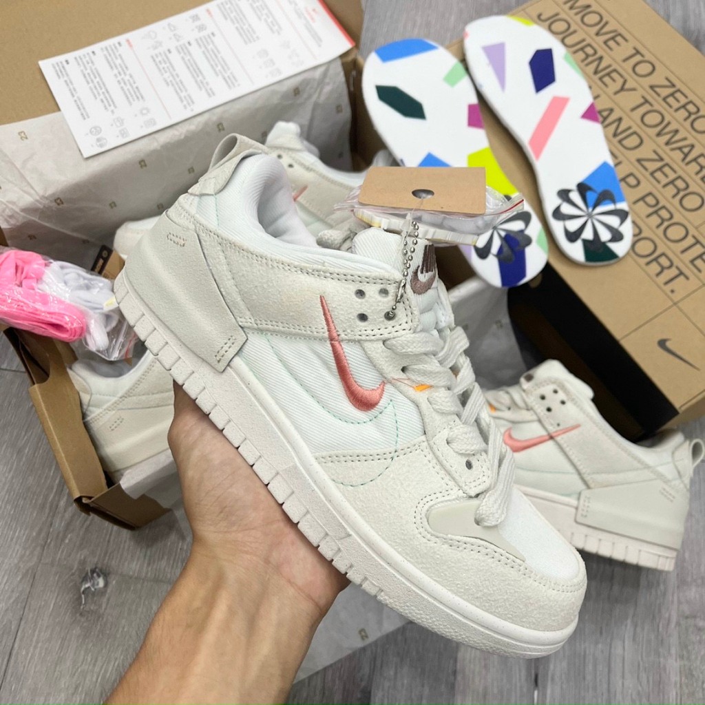 Giày Sneaker Sb Dunk Low Disrupt 2 Pale Ivory Black, Giày_Nike SB Dunk Low Black While ,Sb Dunk Low Kem móc đen hot 2023