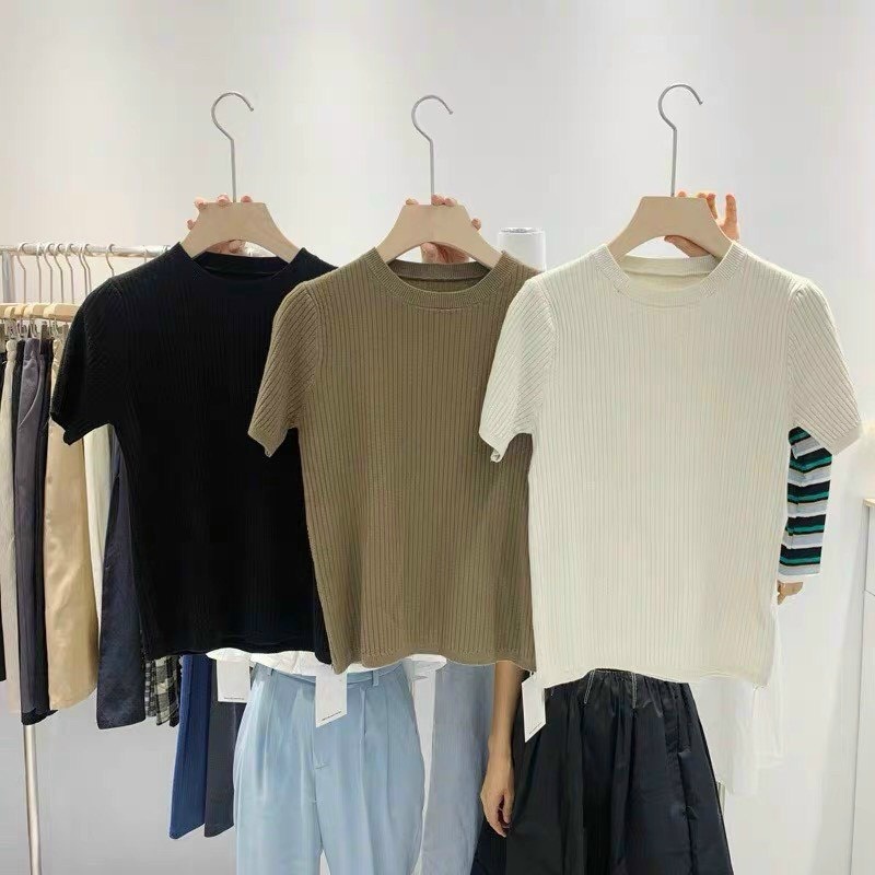 Áo len cộc tay trơn basic - bảng màu pastel - Aolencoctay3029_P0K45