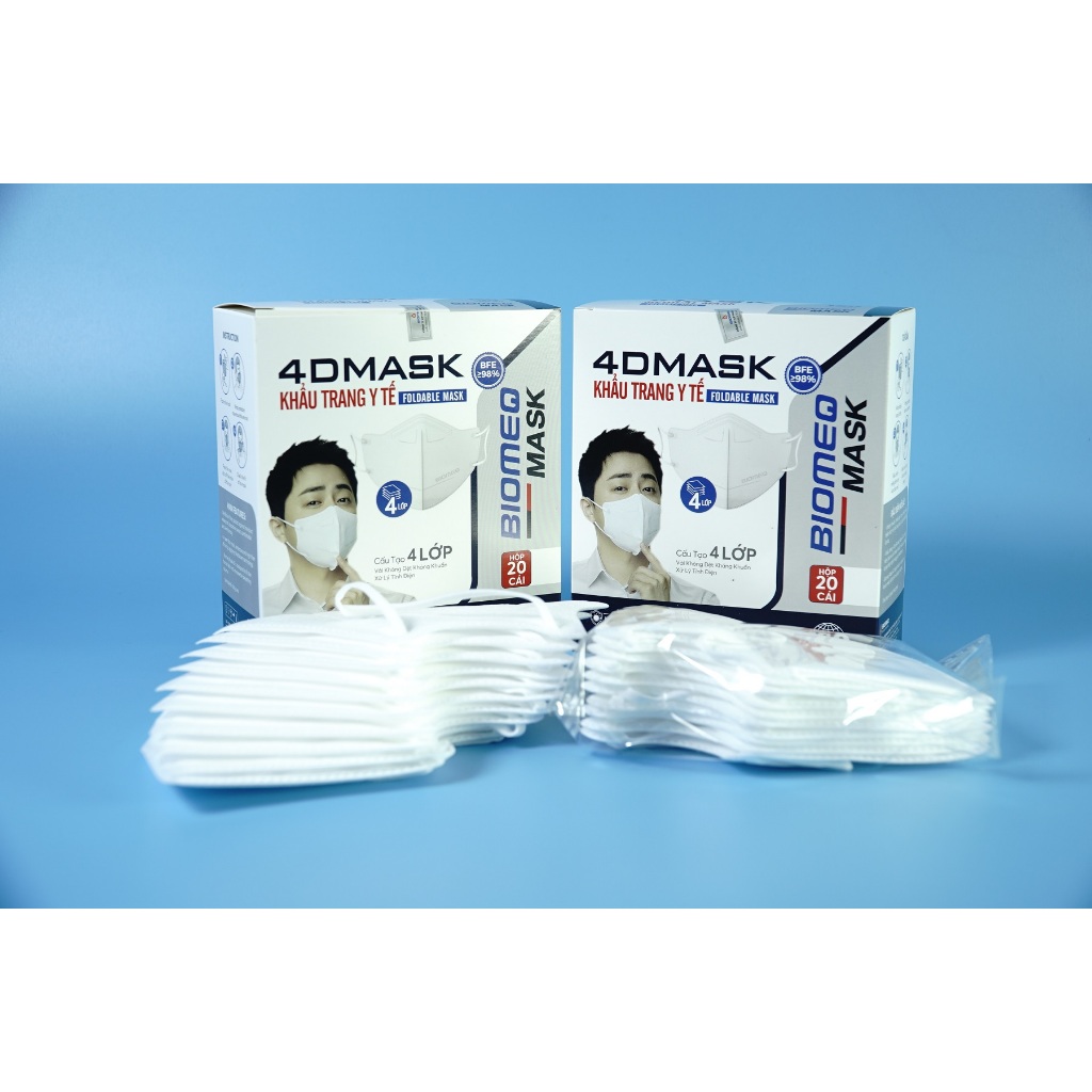Hộp 20 cái khẩu trang y tế 4 lớp Biomeq Mask 4D mềm mịn, kháng khuẩn - Nhiều màu