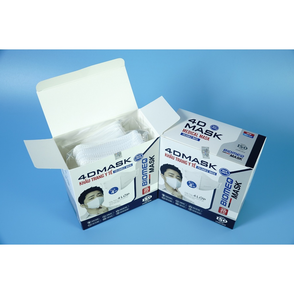 Hộp 20 cái khẩu trang y tế 4 lớp Biomeq Mask 4D mềm mịn, kháng khuẩn - Nhiều màu