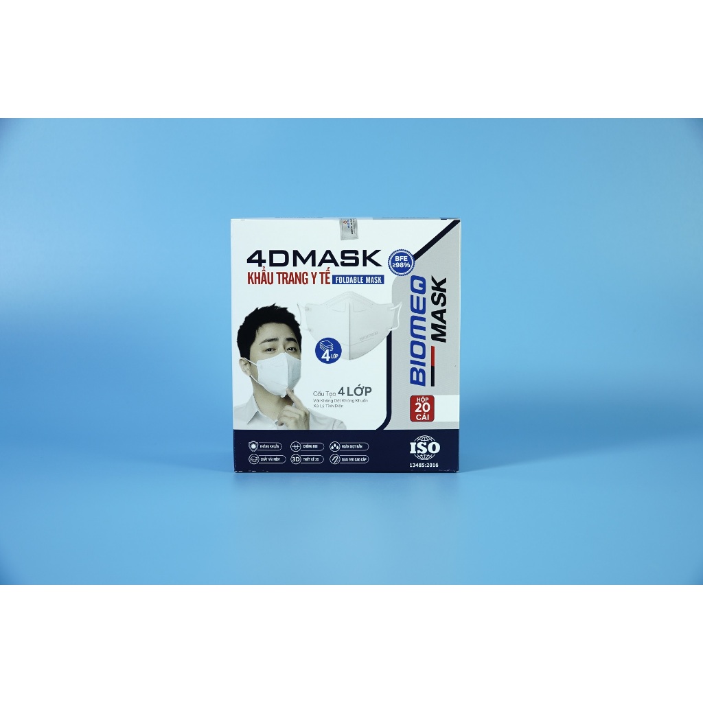 Hộp 20 cái khẩu trang y tế 4 lớp Biomeq Mask 4D mềm mịn, kháng khuẩn - Nhiều màu