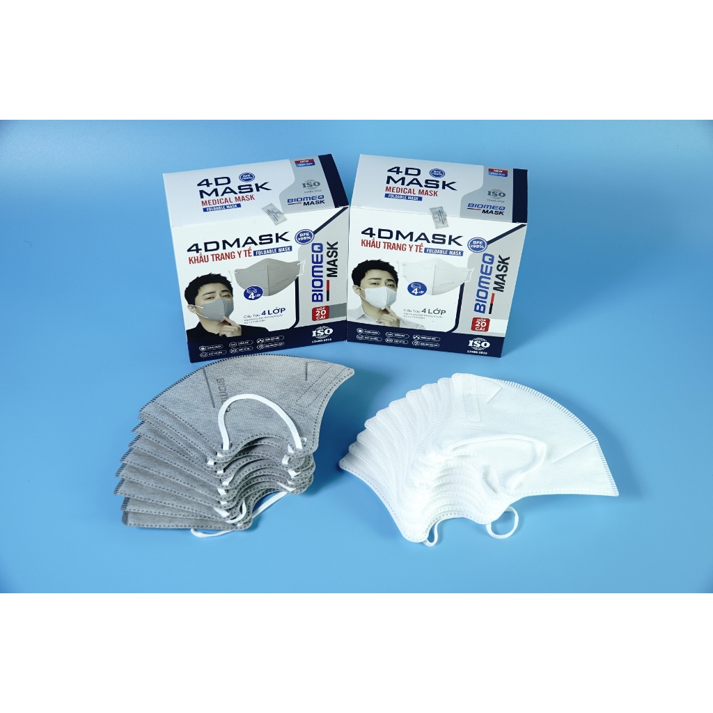 Hộp 20 cái khẩu trang y tế 4 lớp Biomeq Mask 4D mềm mịn, kháng khuẩn - Nhiều màu