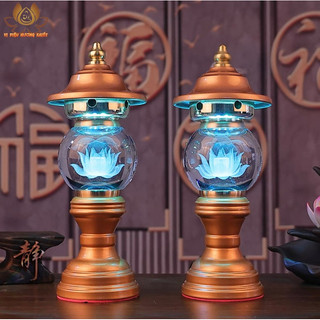 [HÀNG SẴN] CẶP 2 CÂY ĐÈN LED HOA SEN PHA LÊ THỜ CÚNG TRANG TRÍ