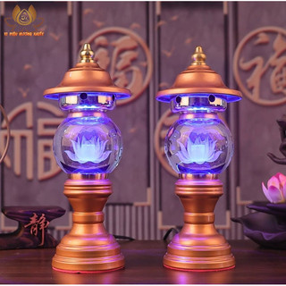 [HÀNG SẴN] CẶP 2 CÂY ĐÈN LED HOA SEN PHA LÊ THỜ CÚNG TRANG TRÍ