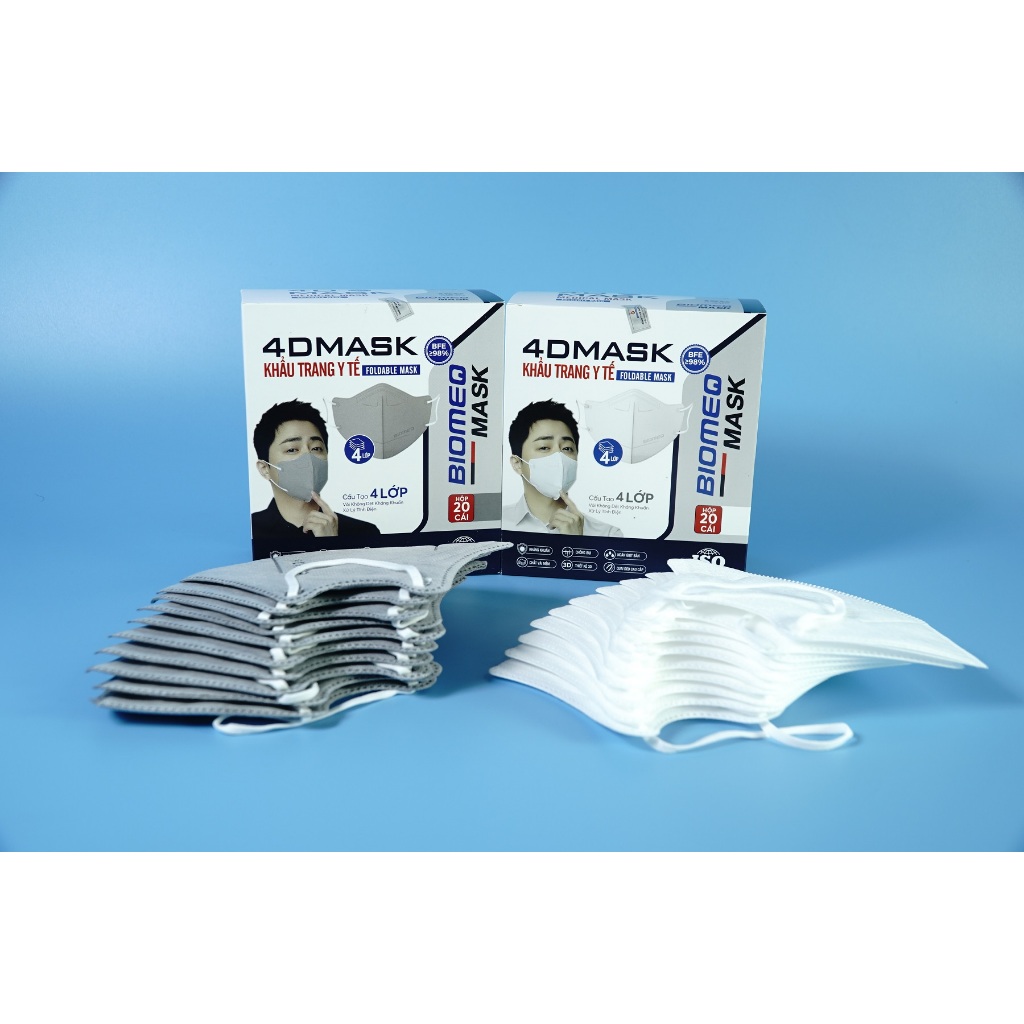 Hộp 20 cái khẩu trang y tế 4 lớp Biomeq Mask 4D mềm mịn, kháng khuẩn - Nhiều màu
