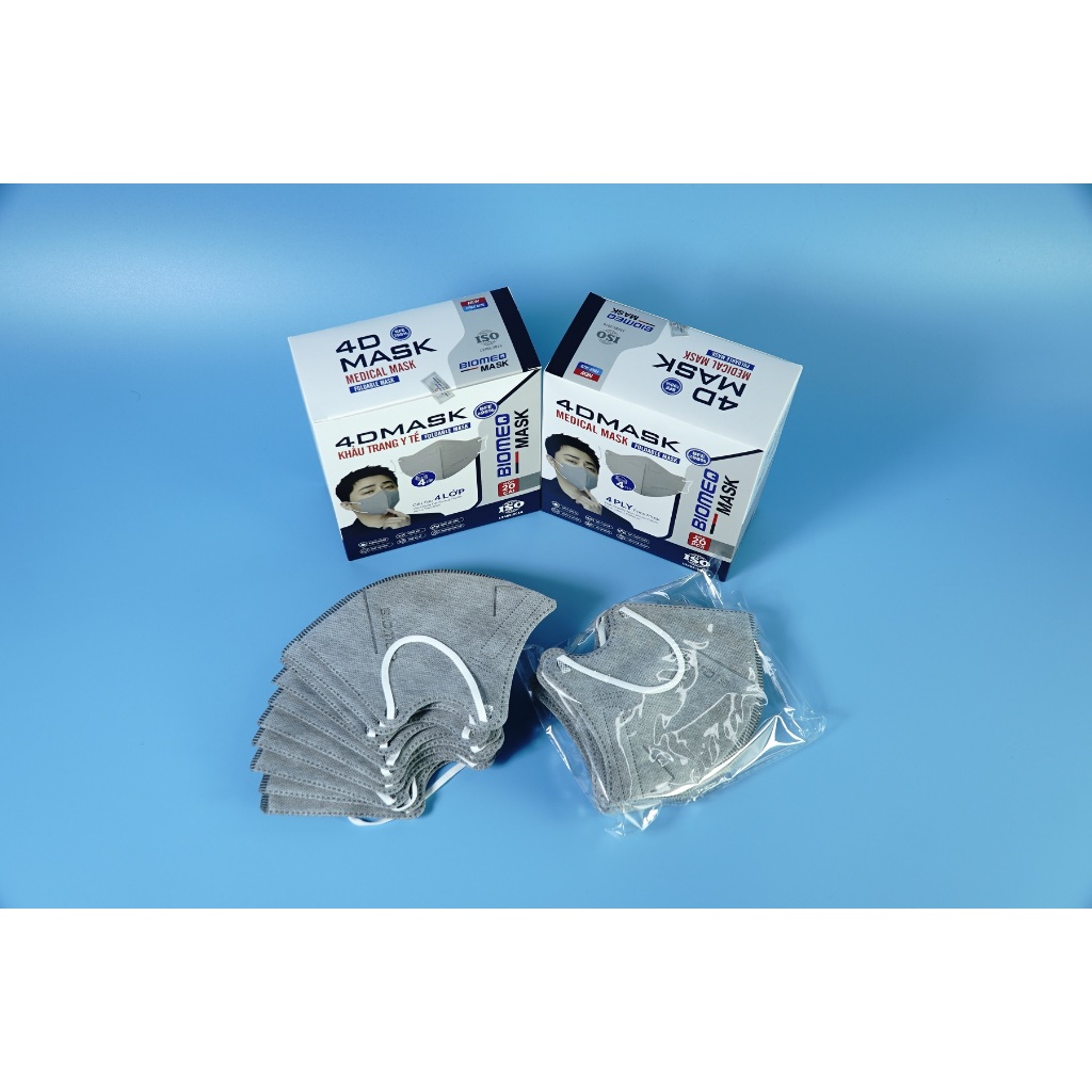 Hộp 20 cái khẩu trang y tế 4 lớp Biomeq Mask 4D mềm mịn, kháng khuẩn - Nhiều màu