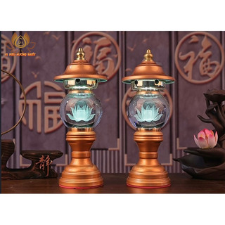 [HÀNG SẴN] CẶP 2 CÂY ĐÈN LED HOA SEN PHA LÊ THỜ CÚNG TRANG TRÍ