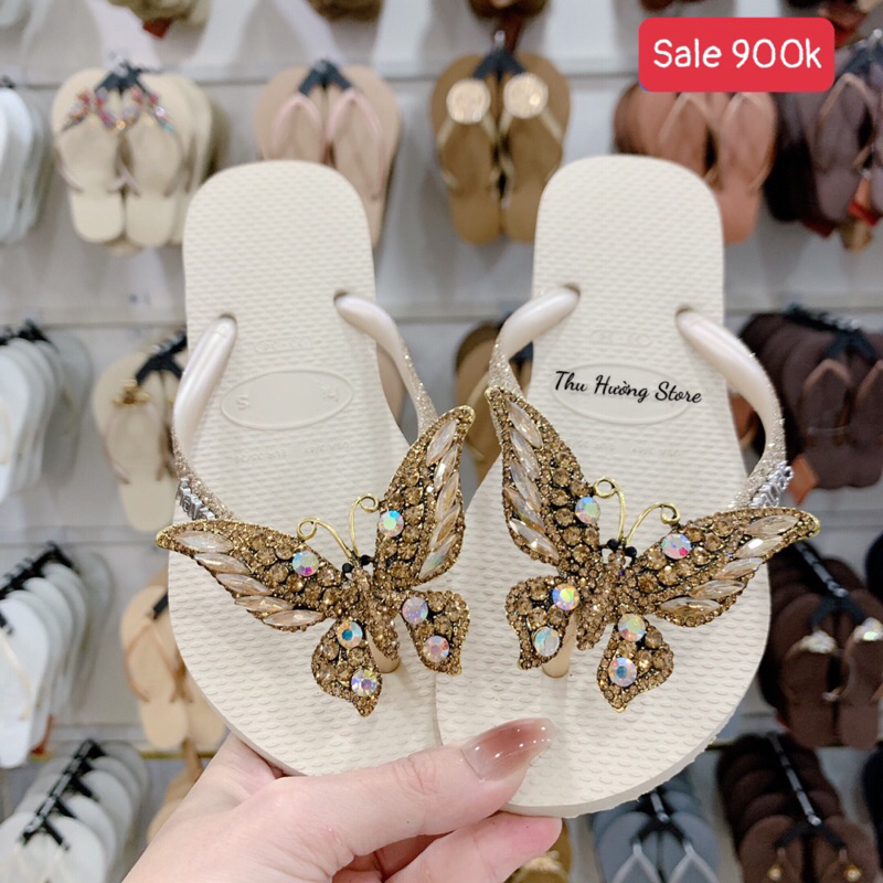 Dép Nữ Kim Tuyến Đính Bươm' Chúa Gold