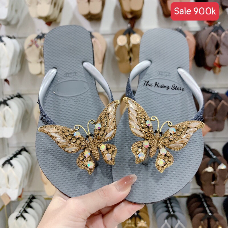 Dép Nữ Kim Tuyến Đính Bươm' Chúa Gold