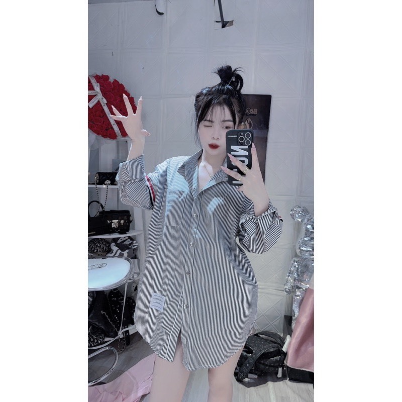 Áo Sơ Mi Quốc Dân  nữ Kẻ Sọc 2 Tay Thời Trang Unisex